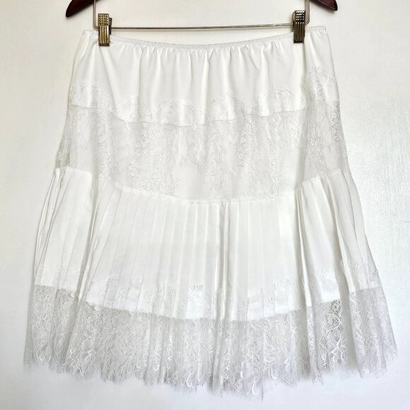 Tiered Pleated Lace A-Line Mini Slip Skirt XLarge - Picture 1 of 9